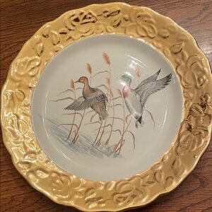 Decorative Plate with Gold Trim and Bird Design